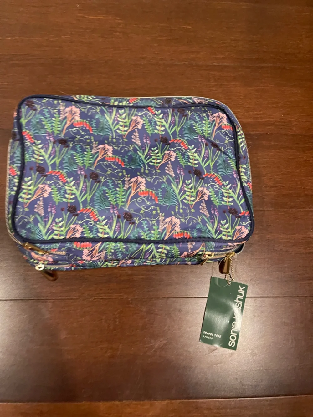 sonia kashuk blue travel makeup and toiletries bag floral nwt